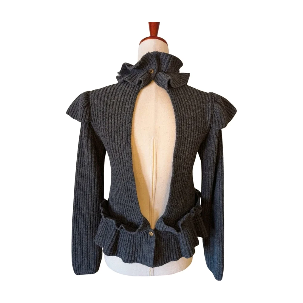 Ganni Gray Ribbed & Ruffled Sweater - Picture 4 of 9